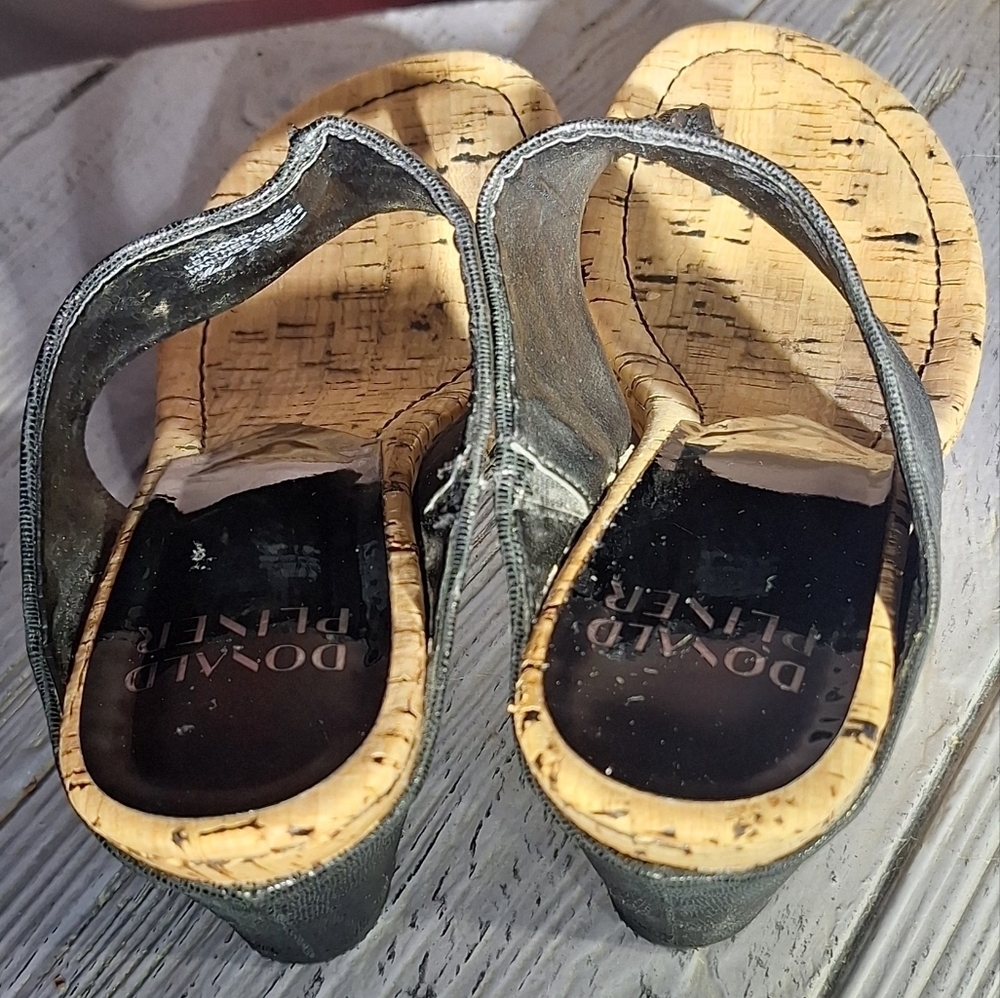 Donald J. Pliner Cork Metallic Black/Tan Leather Upper Malone Wedge Sandals 9 - Picture 8 of 13